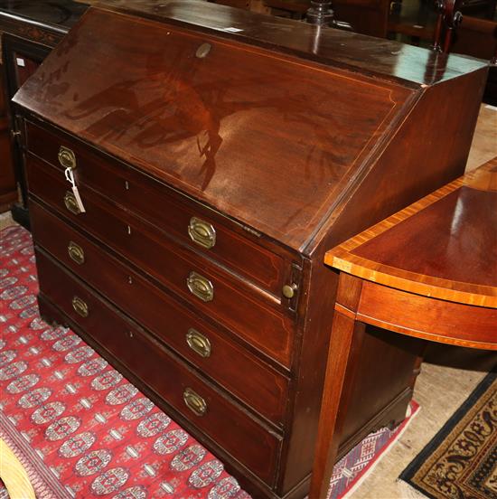 George III mahogany bureau, circa 1810, boxwood line-inlaid